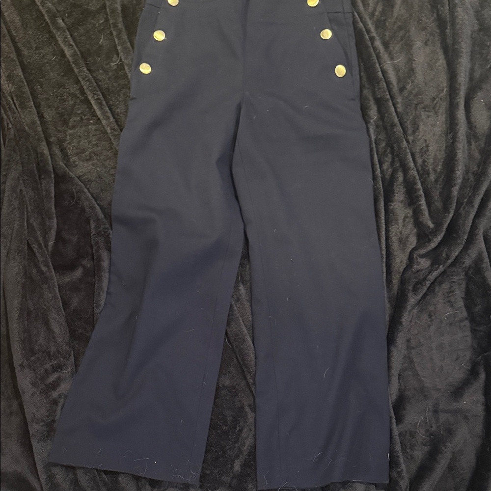LOFT Dark Blue Flare Trousers with Metallic Buttons